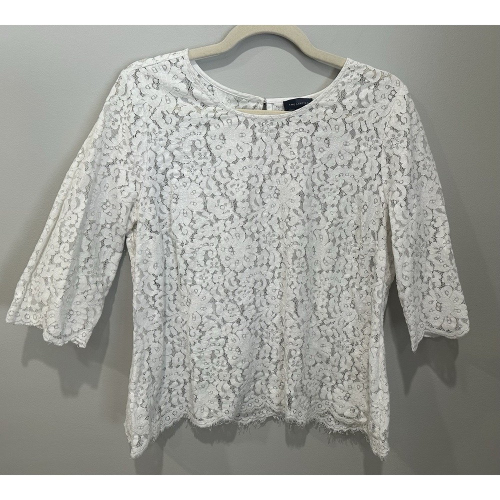 The Limited Sheer Floral White  Blouse Woman's XL Romantic